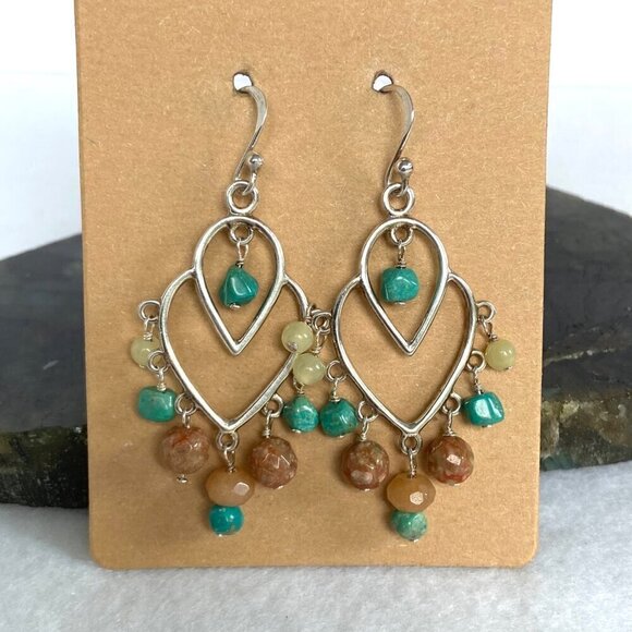 BARSE Sterling Silver 925 Turquoise Jasper Tiered Chandelier Dangle Earrings - Picture 16 of 16